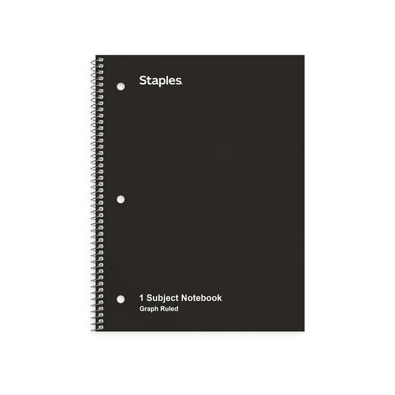 Staples 1-Subject Notebook 8" x 10.5" Graph Ruled 70 Sheets Black  3/Pack ST23986CVS