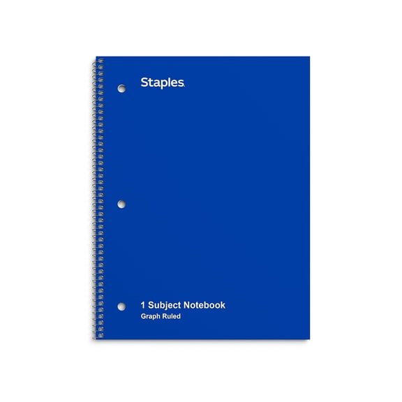 Staples 1-Subject Notebook 8" x 10.5" Graph Ruled 70 Sheets Blue (23985B) 132712