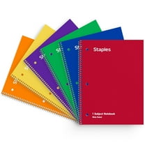 Staples 1 Subject Notebook 8" x 10.5" Wide Ruled 70 Sheets Assorted 6/PK TR11667M