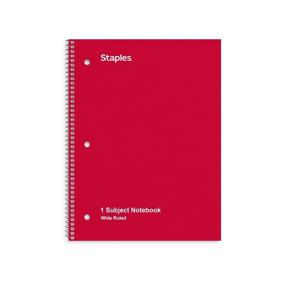 Staples 1-Subject Notebook 8" x 10.5" Wide Ruled 70 Sheets Assorted Colors 96/Carton 27497CTVS