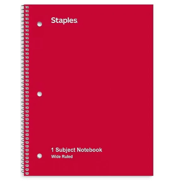 Staples 1-Subject Notebook, 8" x 10.5", Wide Ruled, 70 Sheets, Assorted Colors (ST54893C)
