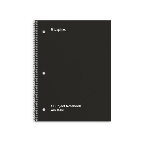 Staples 1-Subject Notebook 8" x 10.5" Wide Ruled 70 Sheets Black (24001M) TR24001M/24001
