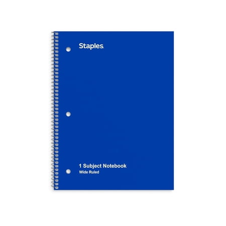 Staples 1-Subject Notebook 8" x 10.5" Wide Ruled 70 Sheets Blue (24003M) 132677