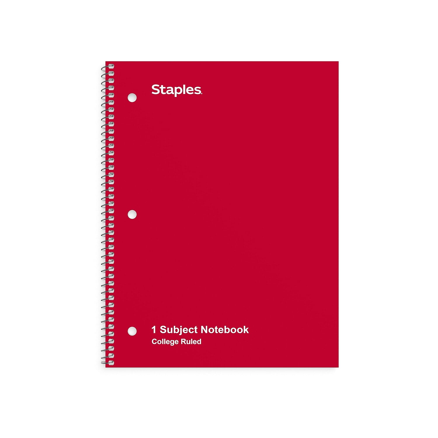 Staples 1 Subject Notebook College Ruled 8" x 101/2" Red TR27503M