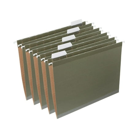 Staples 100% Recycled Reinforced Hanging File Folder 1/5-Cut Tab Letter Size Standard Green 25/Box