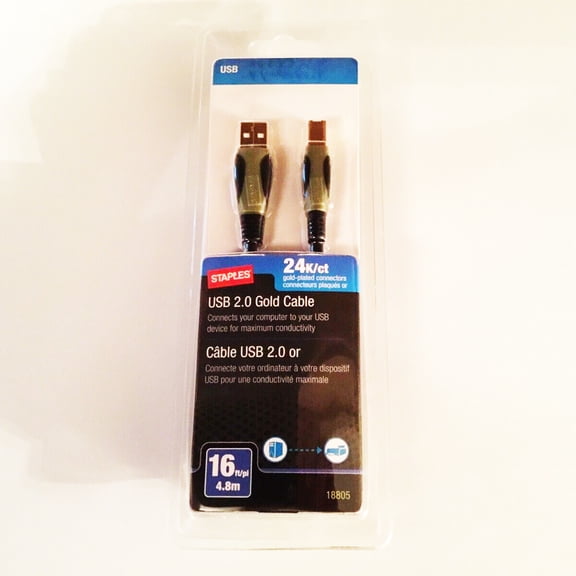 Staples 16' Gold Series A/B USB 2.0 Cable