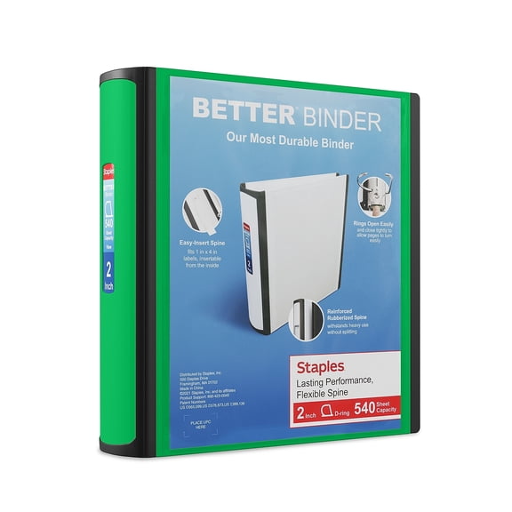 Staples 2" 3-Ring Better Binder Green 2/Pack ST55878-CCVS