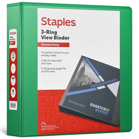 Staples 2" 3-Ring View Binder D-Ring Green (ST55433)