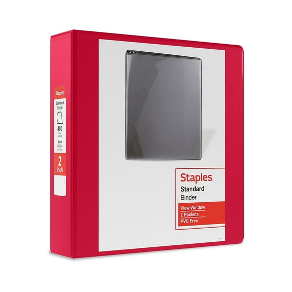 Staples 2" 3-Ring View Binder D-Ring Red (ST60222)