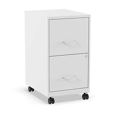 Staples 2-Drawer Vertical Mobile File Cabinet, Locking, Letter Size, White, 18''D, 2/Pack