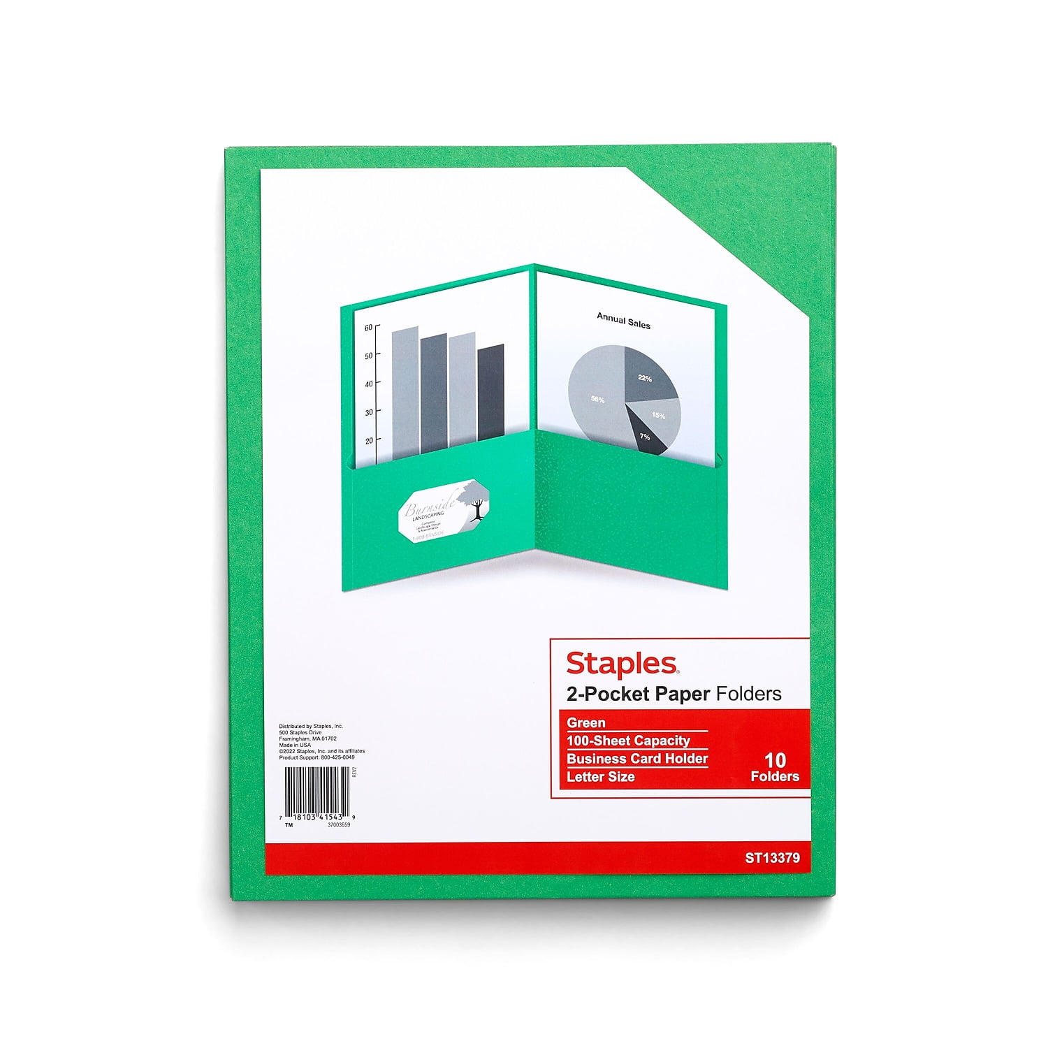Staples 2-Pocket Folder Green 13379 - Walmart.com
