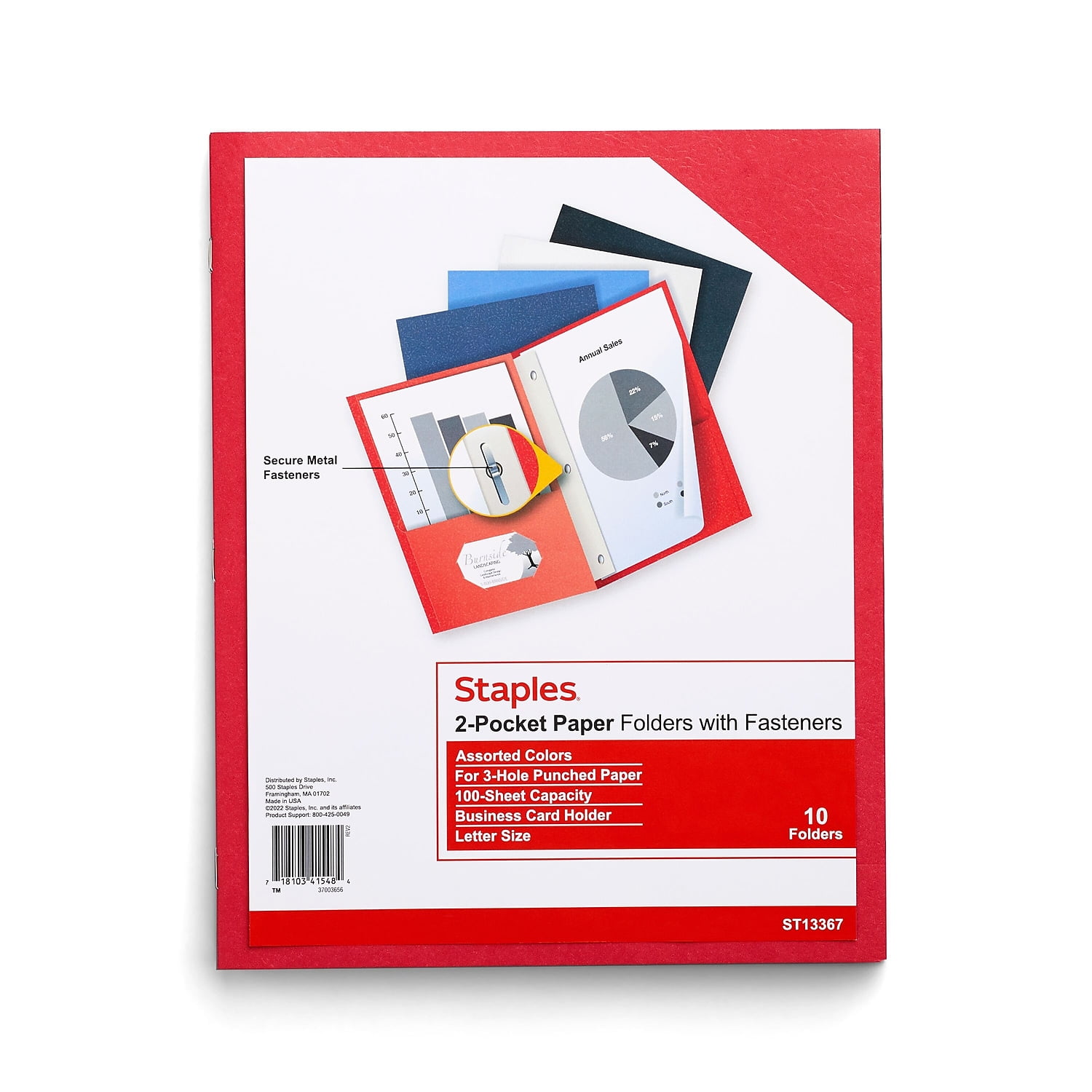 Staples 2Pocket Folder with Fasteners Assorted 905754