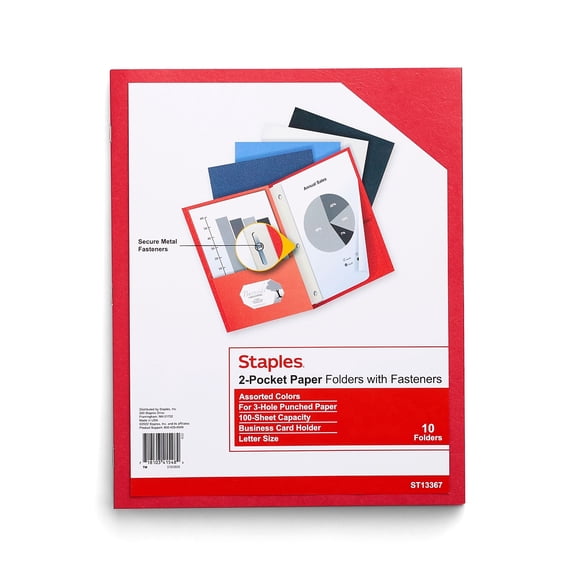 Stapled Folder Staples 2-Pocket Folder with Fasteners Assorted 905754 - Walmart.com