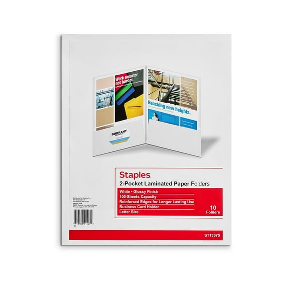 Staples 2-Pocket Laminated Folders White 10/Pack (13375-CC)