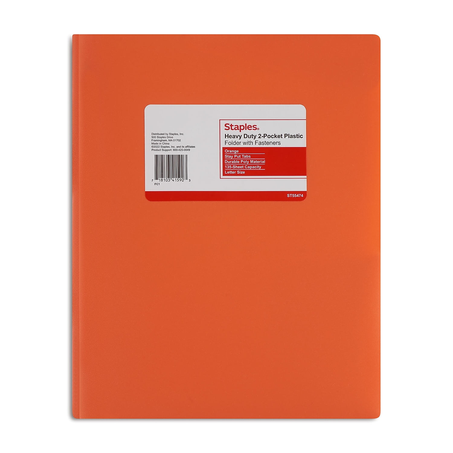 Staples 2-Pocket Portfolio with Fastener Orange 55474 - Walmart.com
