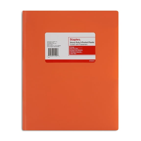 Staples 2-Pocket Portfolio with Fastener Orange 55474