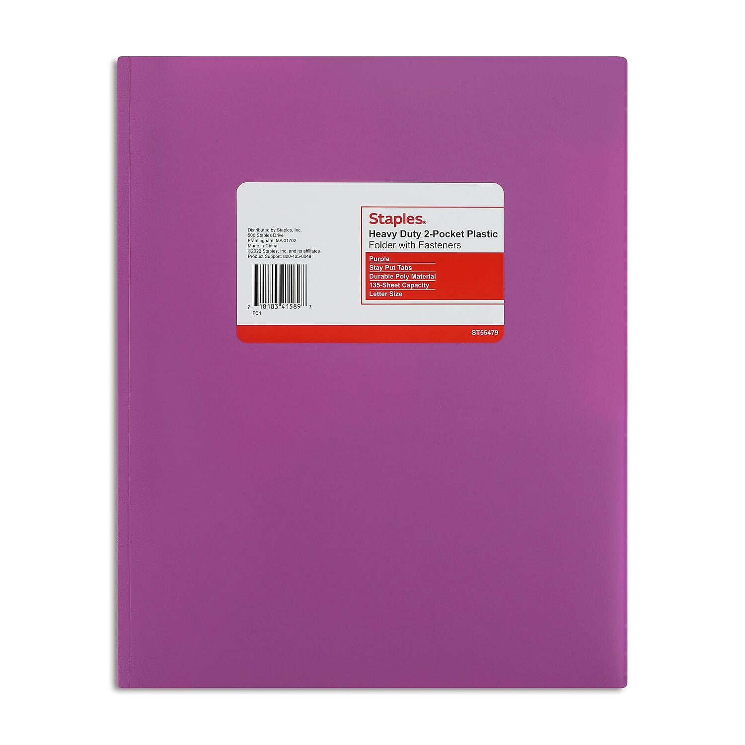 Staples 2Pocket Portfolio with Fastener Purple 55479