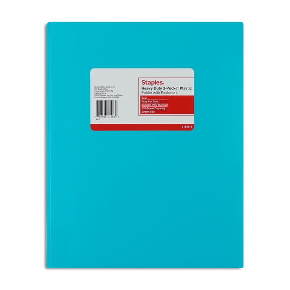 Staples 2-Pocket Portfolio with Fastener Teal 55478