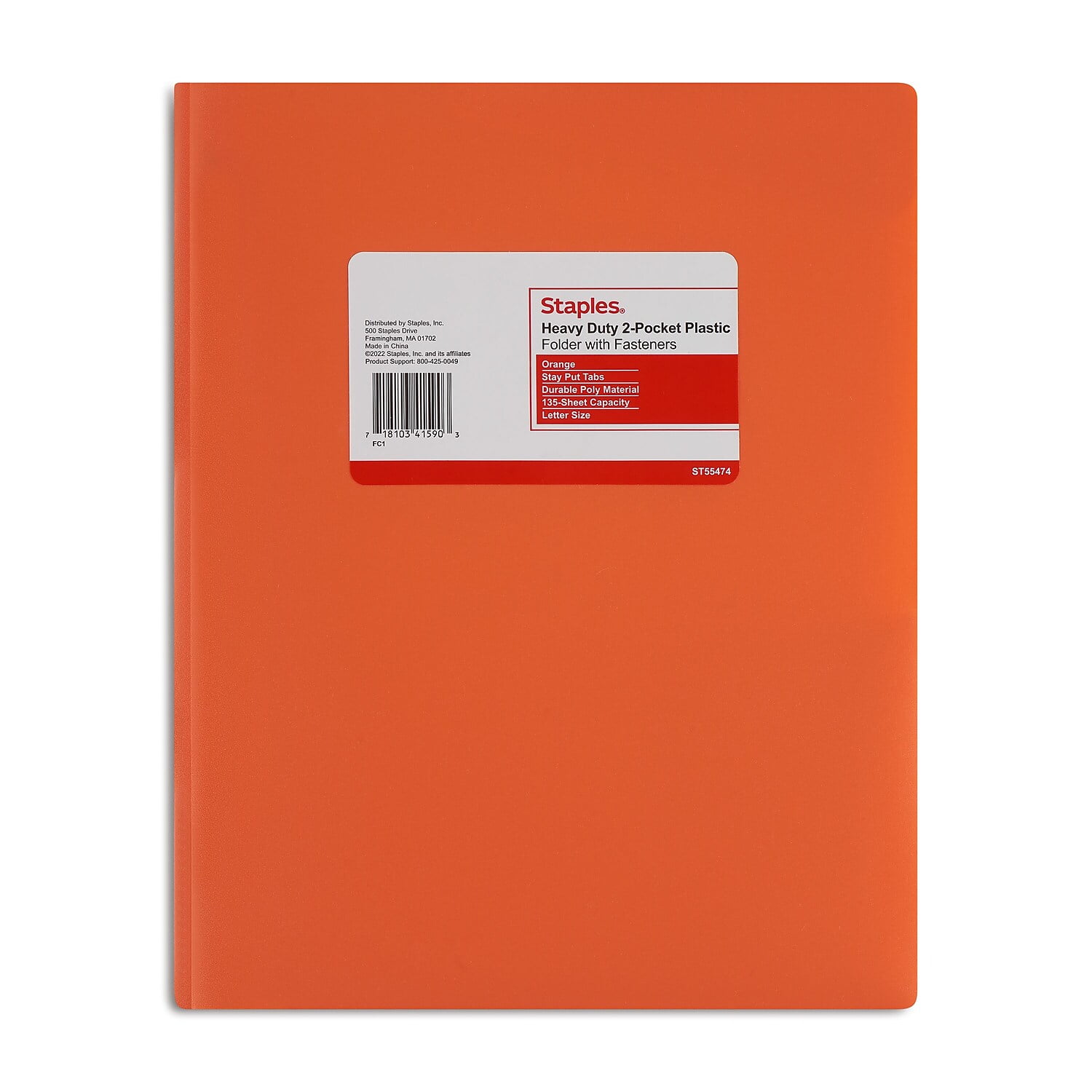 Staples 2Pocket Portfolio with FastenerOrange 55474