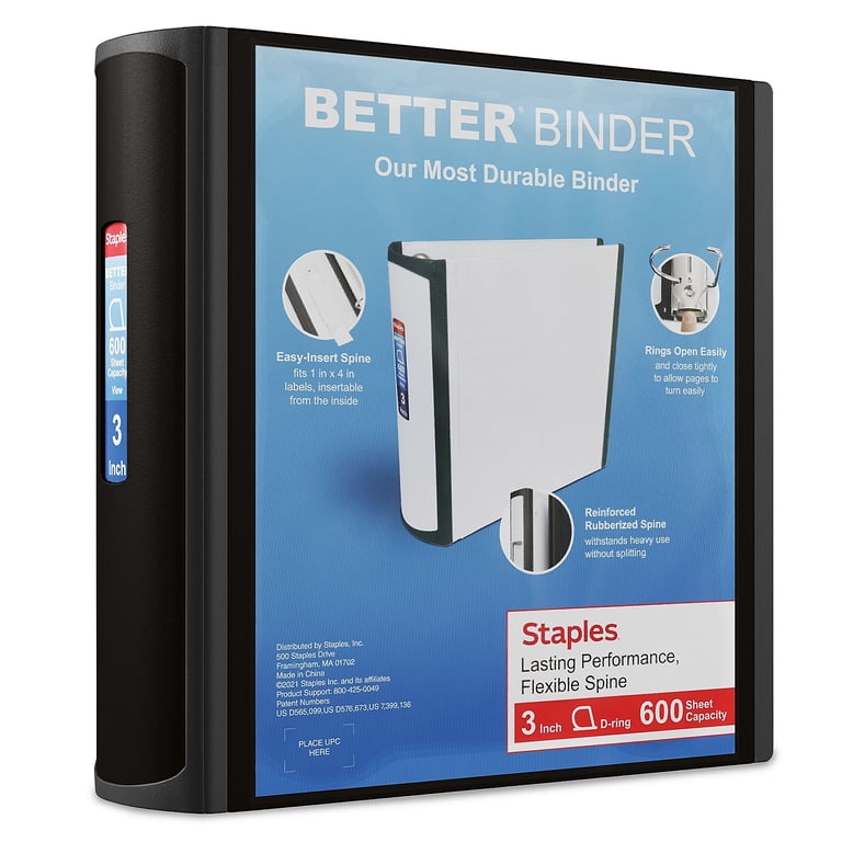Staples, 3'' 3-Ring Better Binder, 15126-CC, Black - Walmart.com