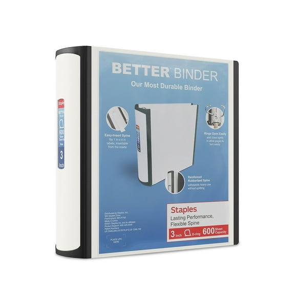 Staples 3" 3-Ring Better Binder White 2/Pack ST55887-CC