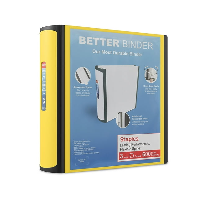 Staples 3" 3Ring Better Binder Yellow 2/Pack ST55895CCVS