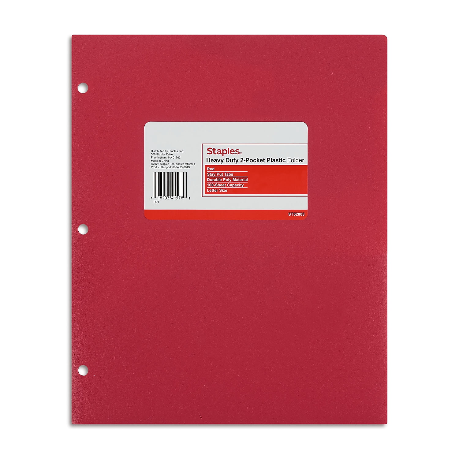 Staples 3-Hole Punched 2-Pocket Plastic Portfolio Folder Purple