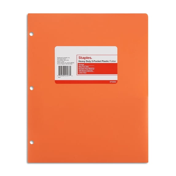 Staples 3-Hole Punched 2-Pocket Portfolios Orange 52804