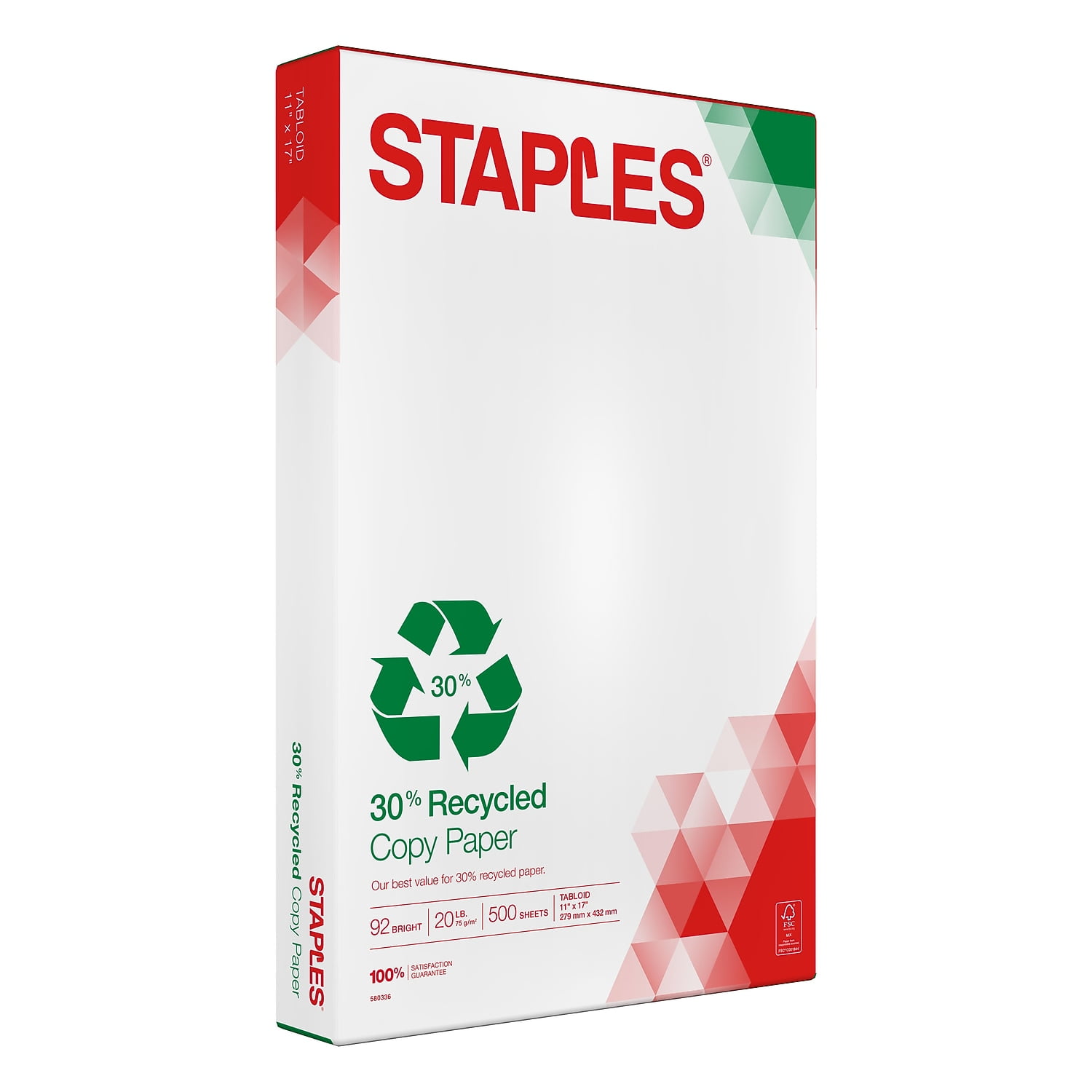 Staples 30% Recycled 11x17 Paper 20 lbs 92 Bright 500/RM 112390/581761