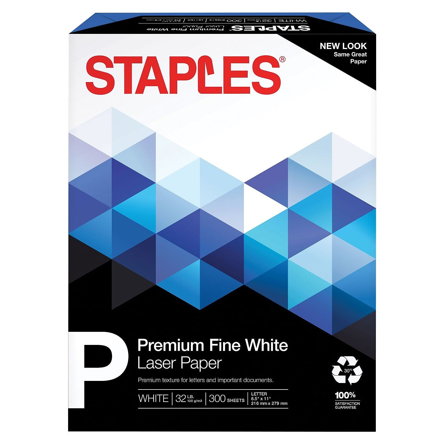 Staples 30% Recycled 8.5" x 11" Multipurpose Paper 32 lbs. 100 Brightness 300/Pack (358C-WH-STP)