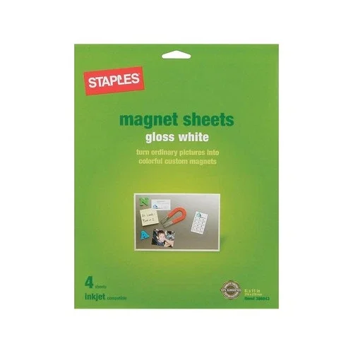 Staples 34747 Inkjet Printable Paper Magnet Letter Size 48 Gloss White Sheets