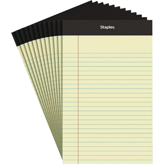 Staples 5 In. W. x 8 In. H. 50-Sheet Yellow Top Bound Legal Pad (12-Pack) 163832