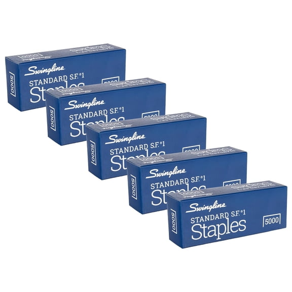 Staples, 5 Pack, Standard Staples for Desktop Staplers, 1/4" Length, 210/Strip, 5000/Box (35101)