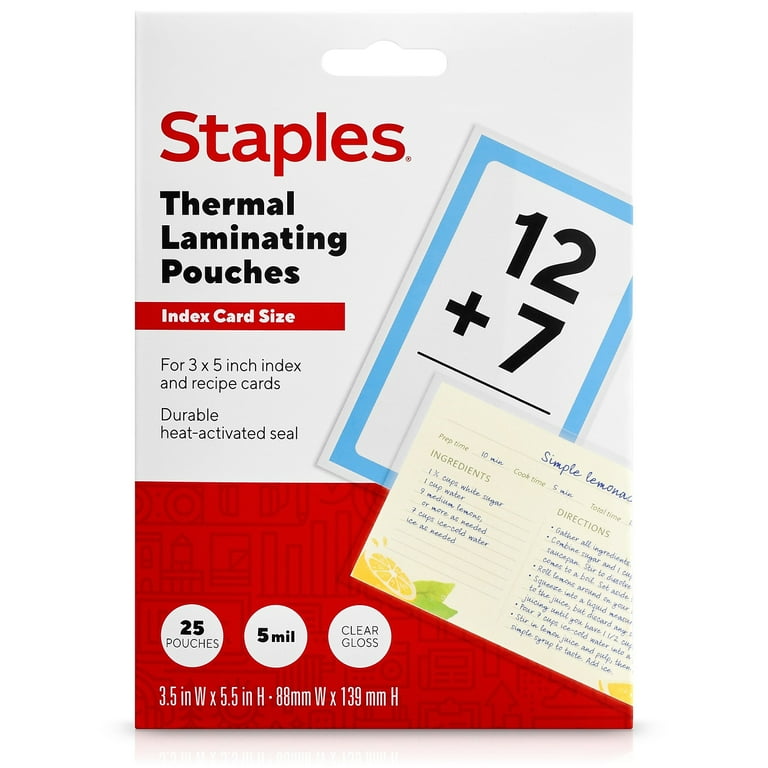 Staples 5 mil Index Card Size Thermal Laminating Pouches 25 pack