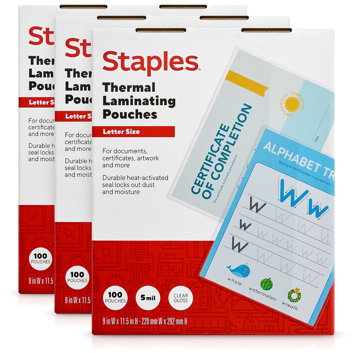 Staples 5 mil Thermal Laminating Pouches Letter 300 pack 5245701