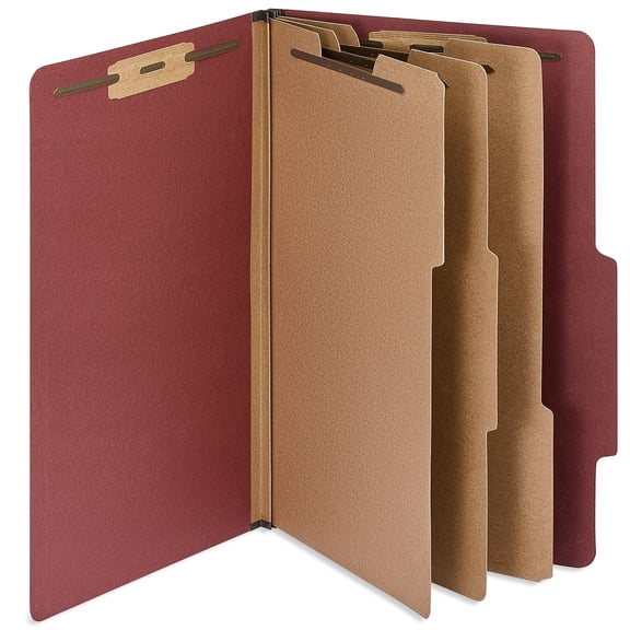 Staples Heavy Duty Pressboard Classification Folder 3-Dividers 3" Expansion Legal Size Brick Red