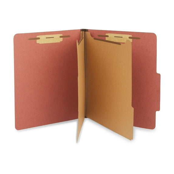 Staples 60% Recycled Pressboard Classification Folder 2-Divider 2.5" Expansion Letter Size Brick Red
