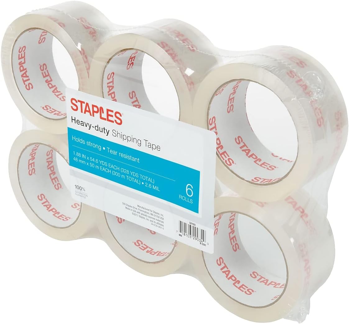 Staples 601376 Heavy Duty Shipping Packing Tape 1.88Inch X 54.6 Yds