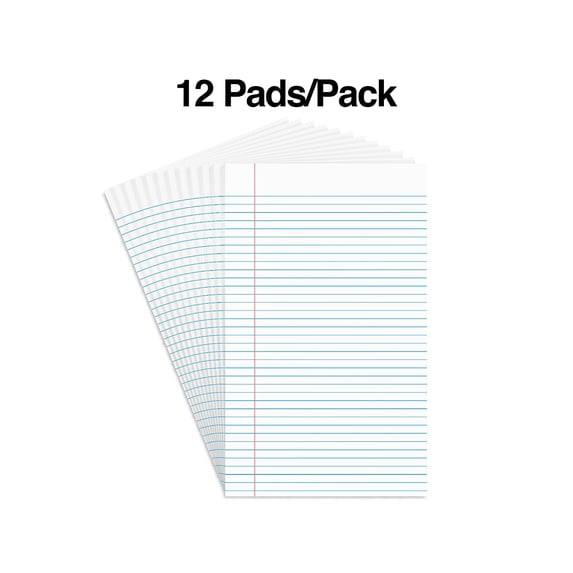Staples 8-1/2" x 14" White Glue-Top Notepad Wide Ruled 12/Pack TR57335/185322
