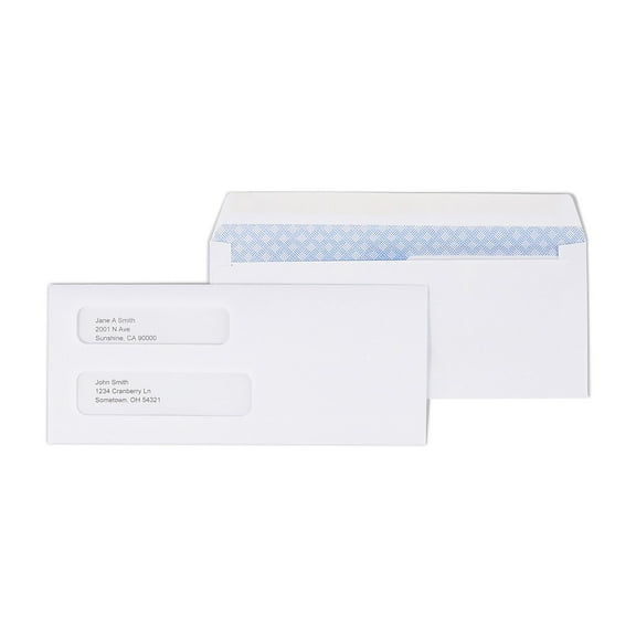 Staples #8 5/8" Check-Size Double Window Security-Tint Gummed Envelopes 500/BX 438614