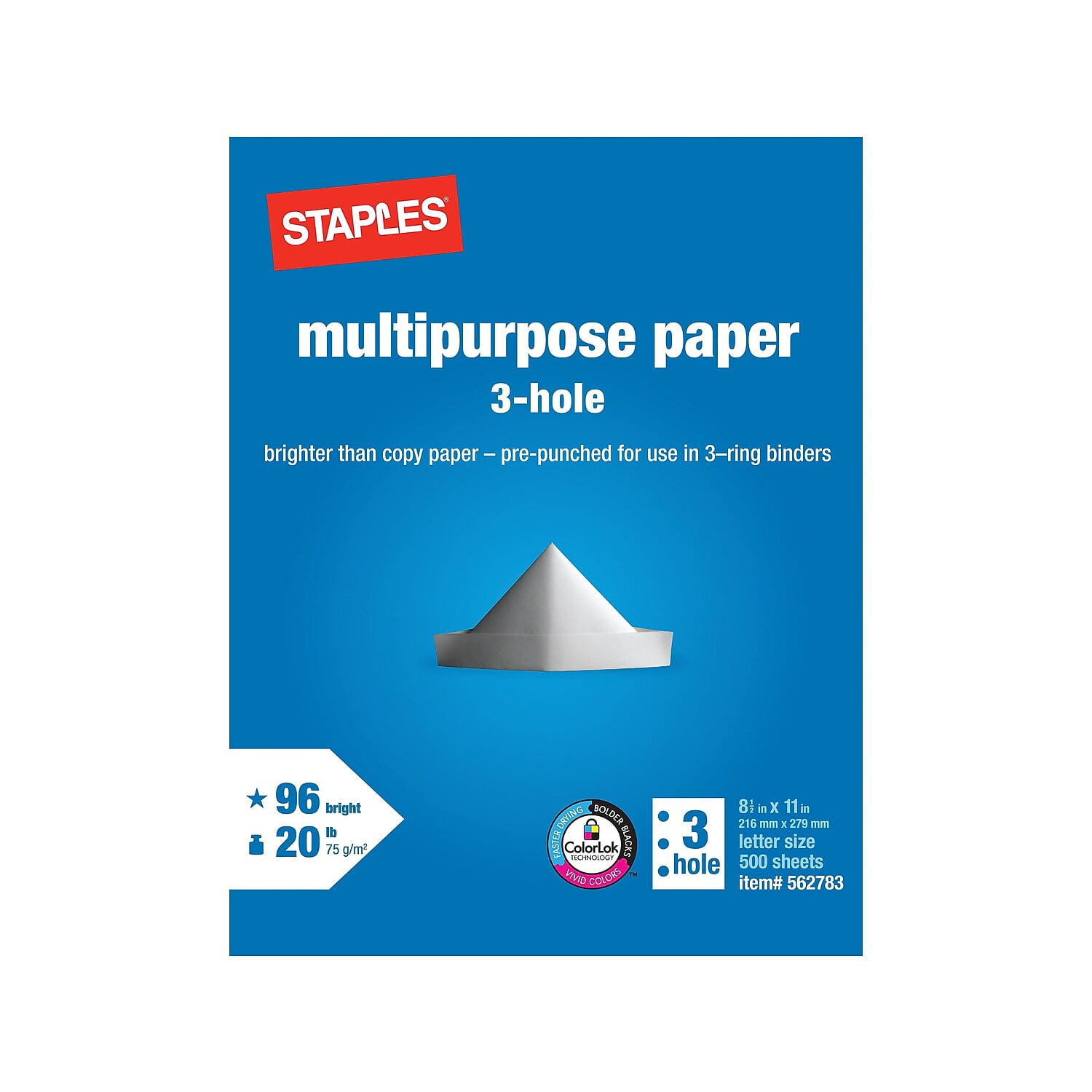 3-Hole Punched Multipurpose Color Paper - 20lb - 8.5 x 11 - 100 Sheets per  Pack