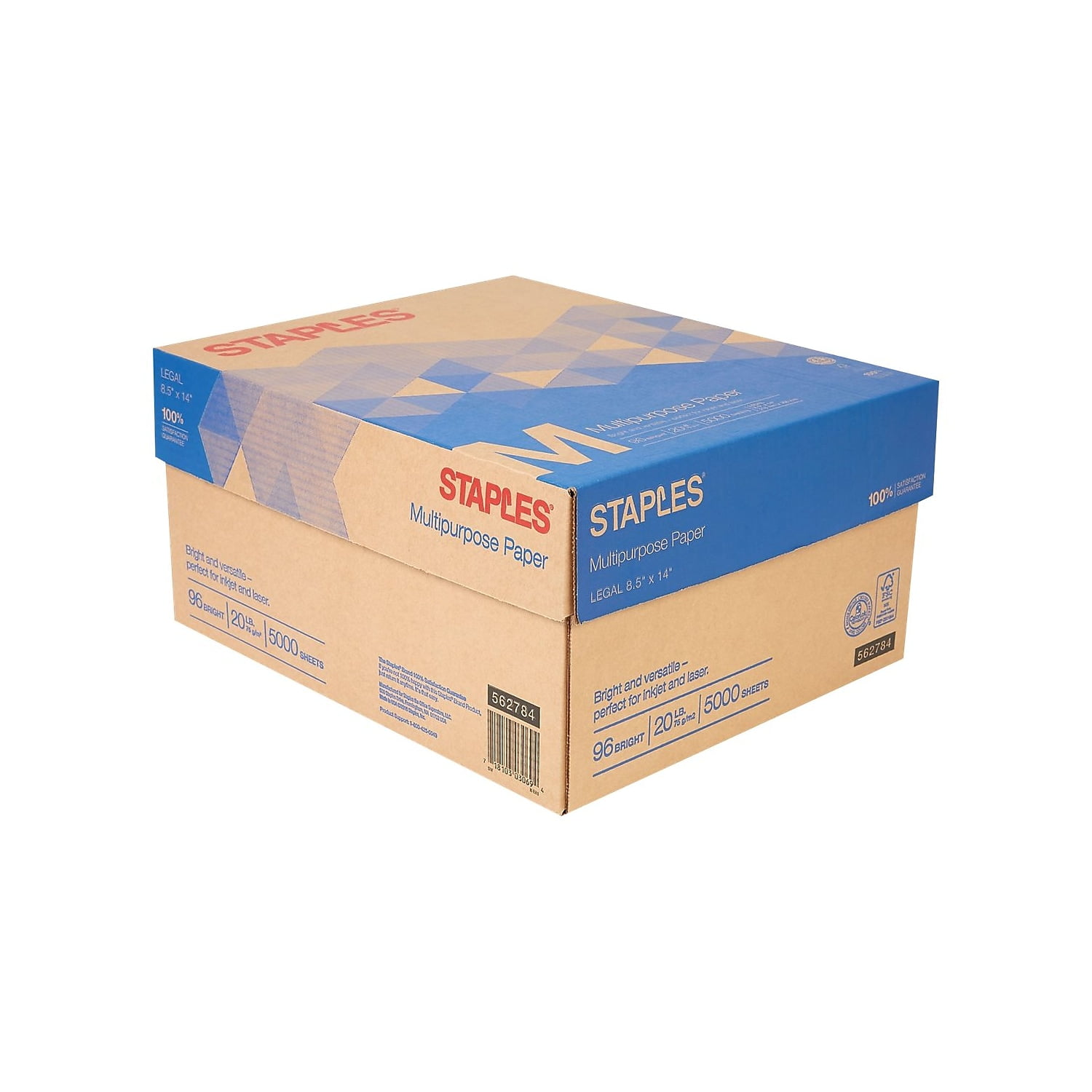 Staples 8.5 x 14 Multipurpose Paper 20 lbs. 96 Brightness 500/Rm 10 Rm/ct 5028