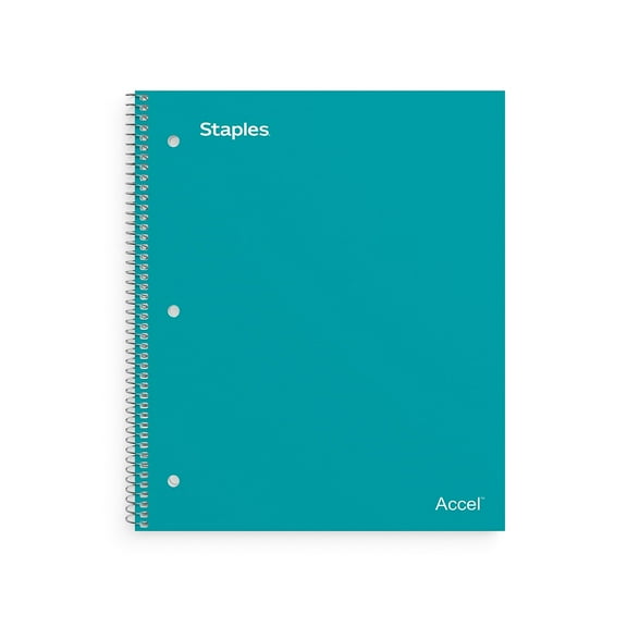 Staples Accel 1-Subject Notebook 8 1/2" x 11" College Ruled 100 Sheets Teal 3/Pack ST20955DVS