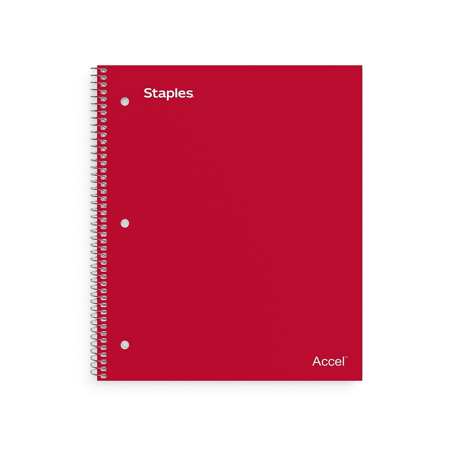 Staples Accel 1Subject Notebook 8.5" x 11" College Ruled 100 Sh. Red