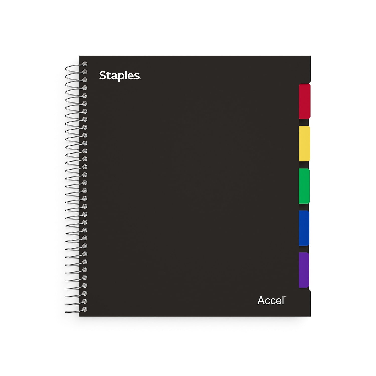 Staples Accel 5-Subject Notebook 8.5" x 11" College Ruled 150 Sh. Black 167634