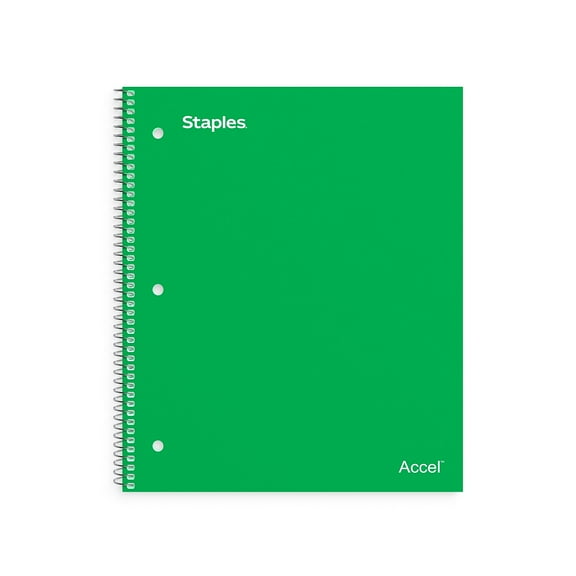 Staples Accel Durable Poly Cover 1 Sub Notebook College Ruled 8.5"x11" Green 572547