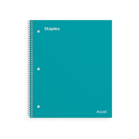 Staples Accel Durable Poly Cover 1 Sub Notebook College Ruled 8.5"x11" Teal 20955M