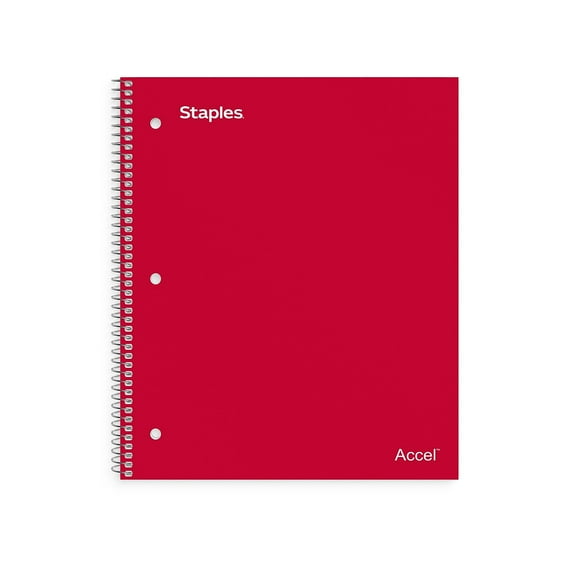 Staples Accel Durable Poly Cover 1 Sub Notebook Wide Ruled 8" x 10-1/2" Red 919365
