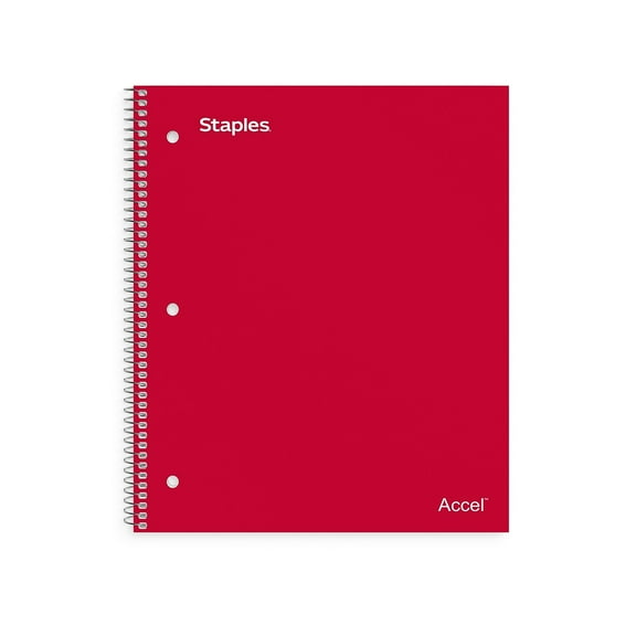 Staples Accel Durable Poly Cover 1 Sub Notebook Wide Ruled 8" x 10-1/2" Red 919365