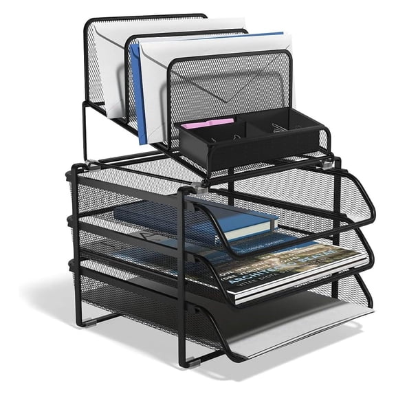 Staples All-In-One 10-Compartment Wire Mesh Desk Organizer - Perfect for Office and Home Use Storage, Black, Pack of 2 (TR57530-CCVS)